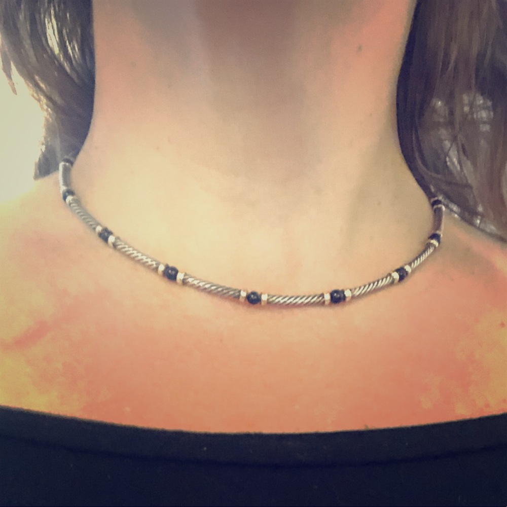 David Yurman sterling 14 kt gold onyx necklace - Picture 2 of 6